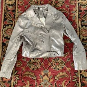 Metallic silver leather jacket